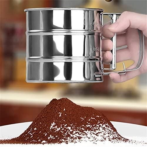 Flour Sifter -Baking Stainless Steel Shaker Sieve Cup Manual Flour Sifter with Measuring Scale Mark for Flour Icing Sugar